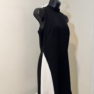 White House Black Market Black & White Colorblock Sleeveless Midi Dress Elegant